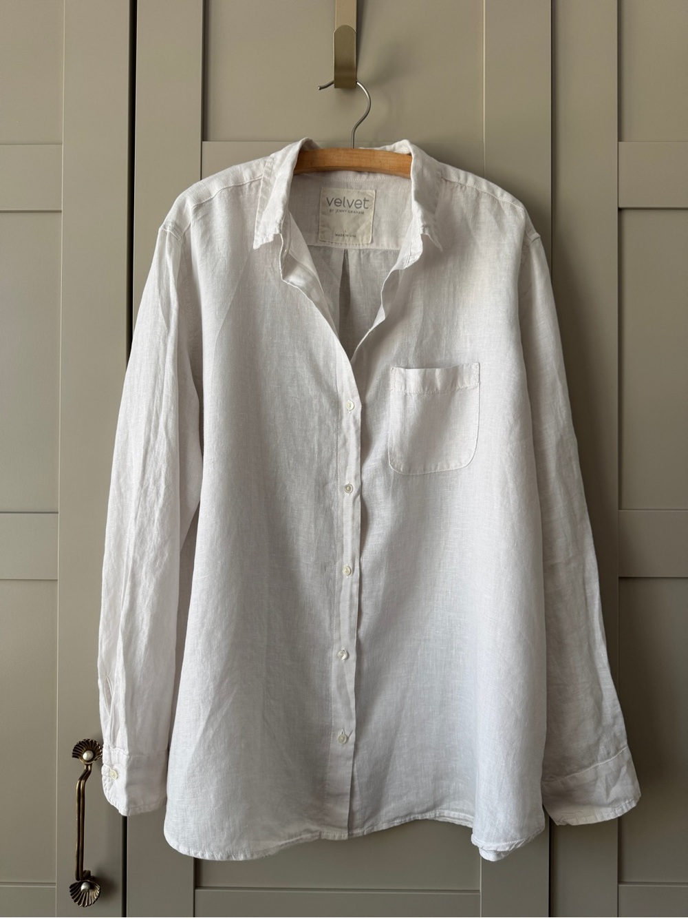 Velvet by Graham & Spencer Mulholland Woven Linen Button-Up Shirt Off White